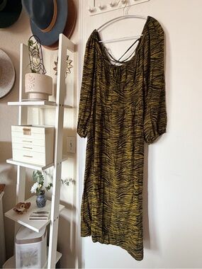 Whimsy + Row coquette sustainable tie-up dress in black & green tiger print